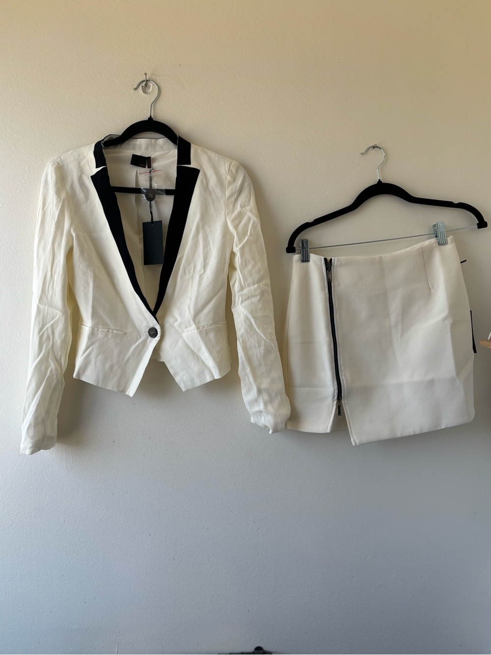 Kaii Cream Blazer and Skirt Set with Black Trim